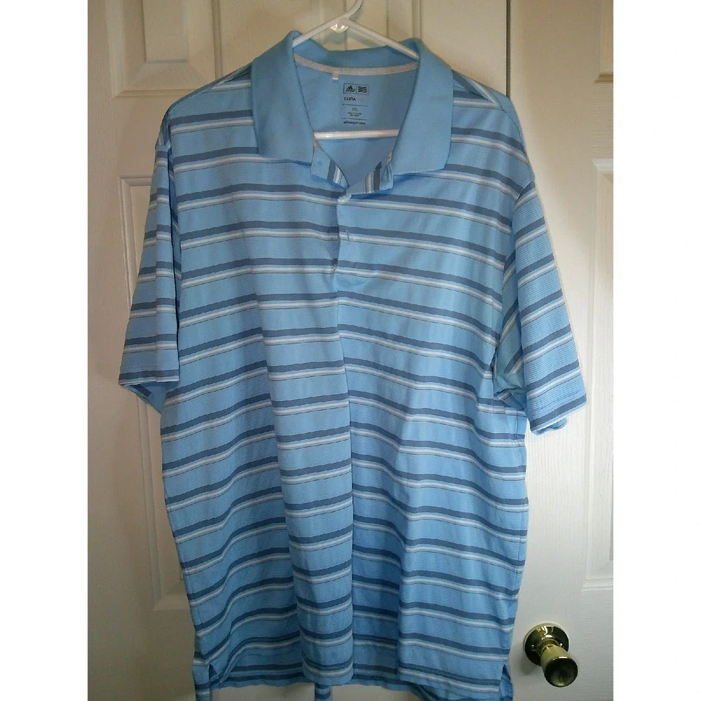 Adidas ClimaCool Golf Polo Shirt Striped Blue Gray Athletic‎ 2XL